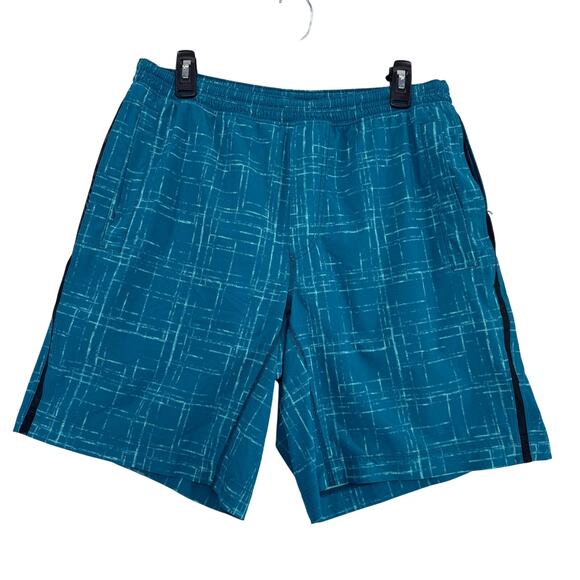 lululemon athletica Other - Lululemon Pace Breaker Shorts Teal Blue Grid Print with Liner  9” Inseam sz M